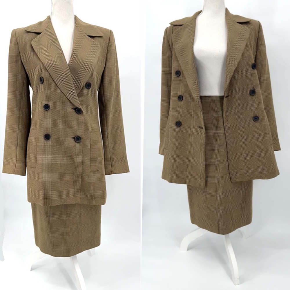 RENLYN USA-VTG Houndstooth Double Breasted Blazer Pencil Skirt Set